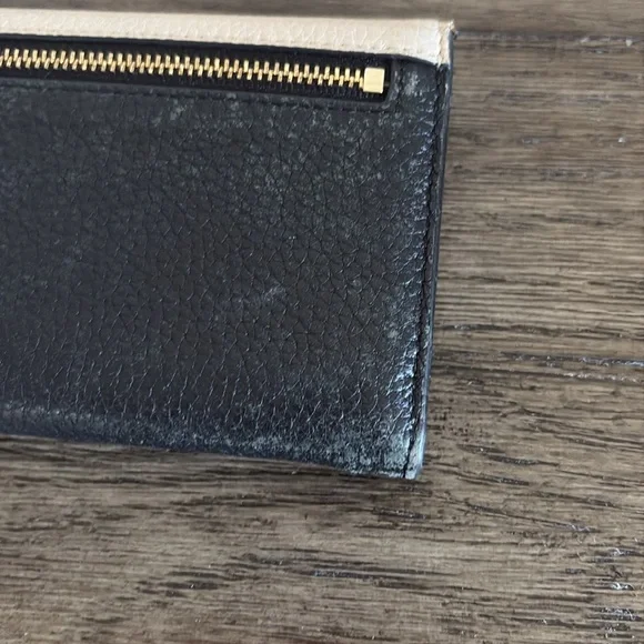 [Kate Spade] Snap-Button Medium Sized 2-Tone Beige/Black Leather Designer Wallet - Picture 11 of 12